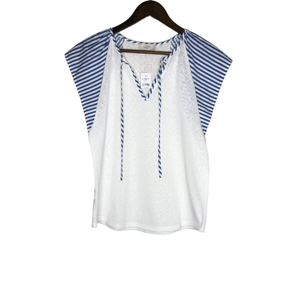 Loft Outlet NWT‎ Blouse White and Blue Striped Top Size Small
